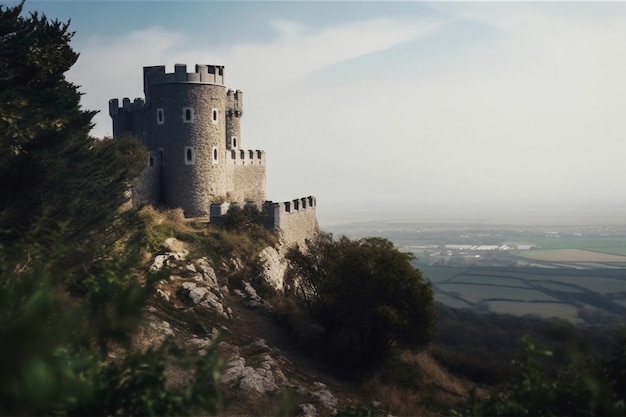 Free Photo view of imposing castle with natural landscape