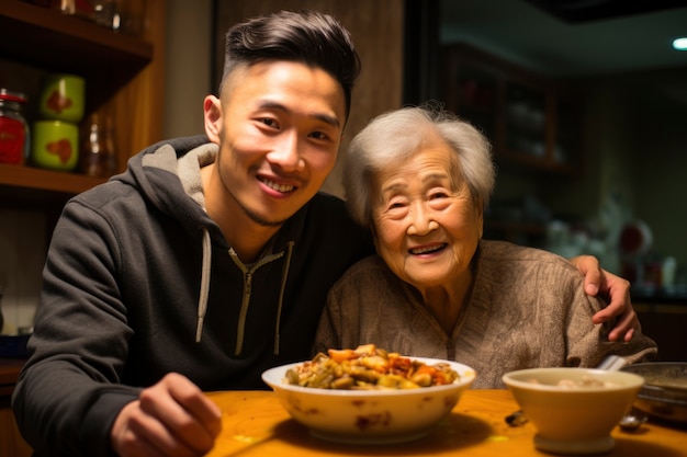 Foto gratuita vista di persone che partecipano alla cena di riunione per il capodanno cinese