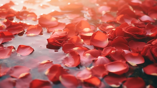 View of rose petals on water