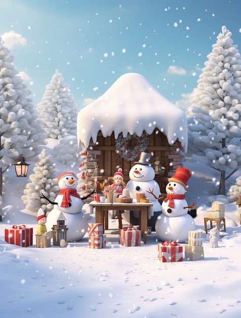 Free photo view of snowmen for christmas celebrations