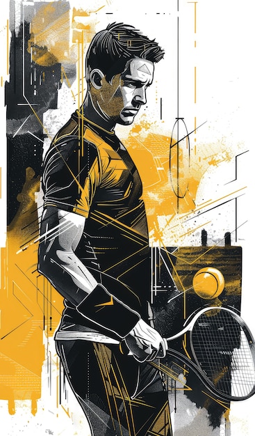 Free photo view of tennis player with digital art style effect