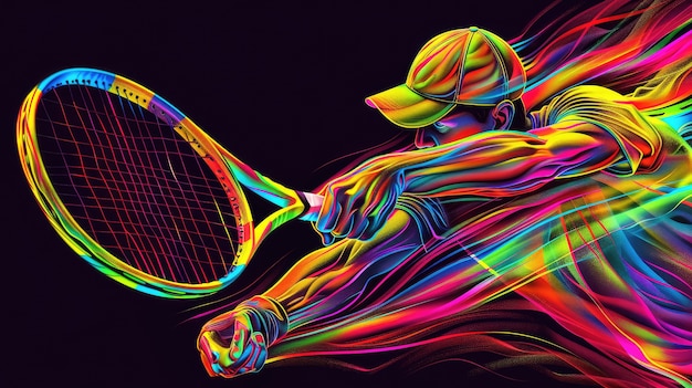 Free photo view of tennis player with digital art style effect