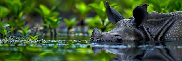 Free photo view of wild rhino in nature