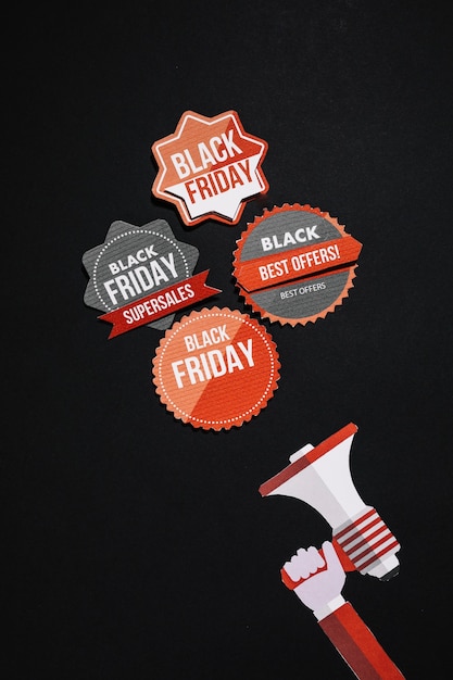 Free photo vintage black friday stickers and megaphone