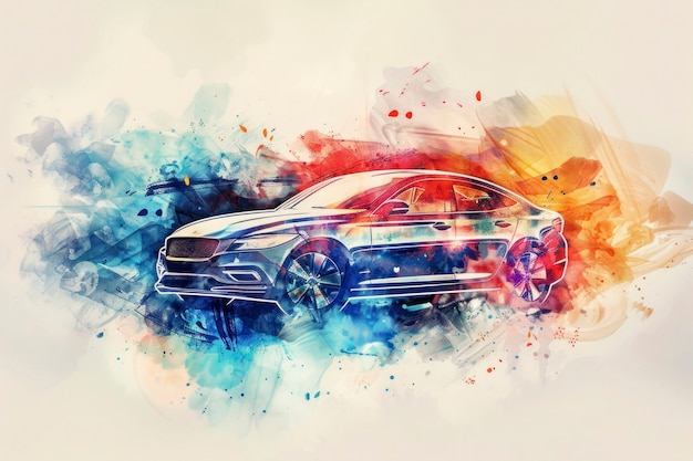 Free Photo watercolor car painting illustration