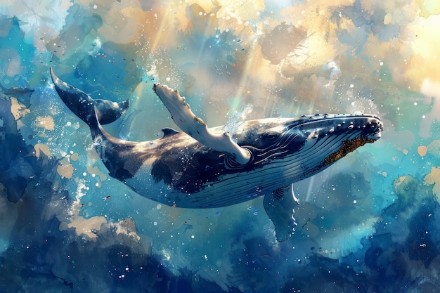 Free photo watercolor whale illustration