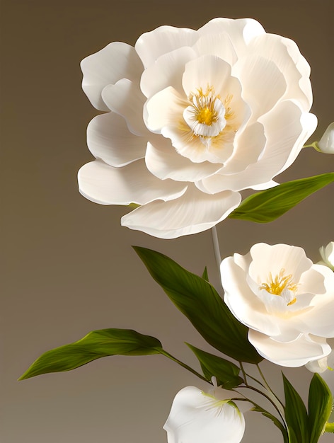 Free Photo a white flower with a yellow center is reflected in a reflective surface.