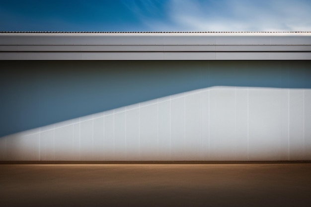 Free photo a white wall with a blue sky and a white wall with a shadow of the roof.