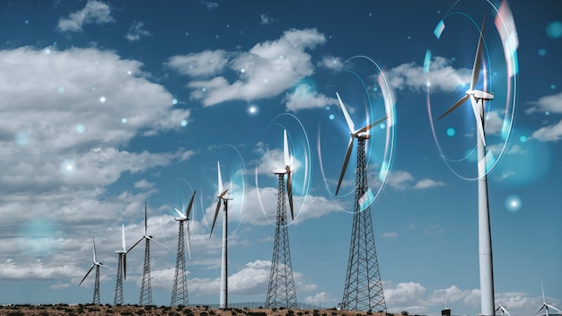 Free Photo wind energy with wind turbines background