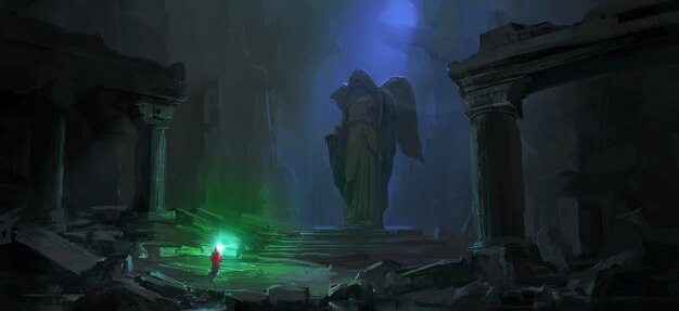 Wizard in the dark dungeon illustration.