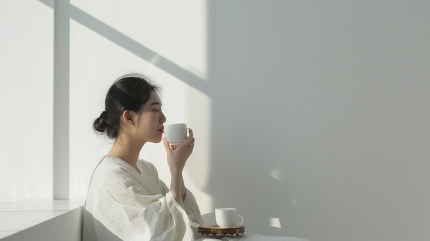 Free photo woman drinking healthy tea