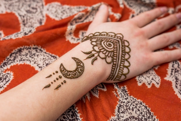 Free Photo woman hand with beautiful mehndi paints 