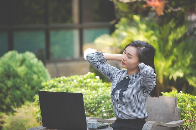 Free photo woman is suffering from fatigue from work.