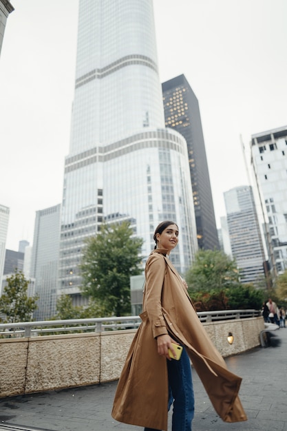 woman walks the streets of Chicago