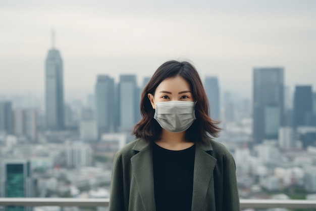 Free photo woman wearing face mask for extreme pollution