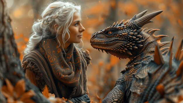 Woman with dragon fantasy scene