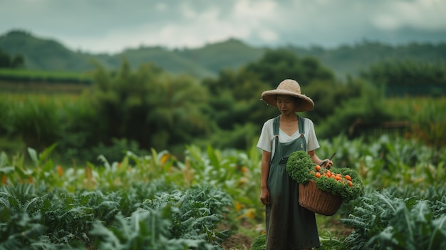 Free Photo woman working in the rural farming and agriculture sector to celebrate women in the working field for labour day