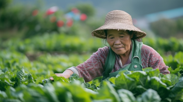 Free photo woman working in the rural farming and agriculture sector to celebrate women in the working field for labour day