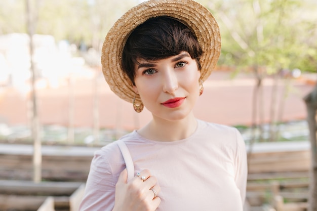 Free Photo wonderful young woman with big green eyes with gently smile