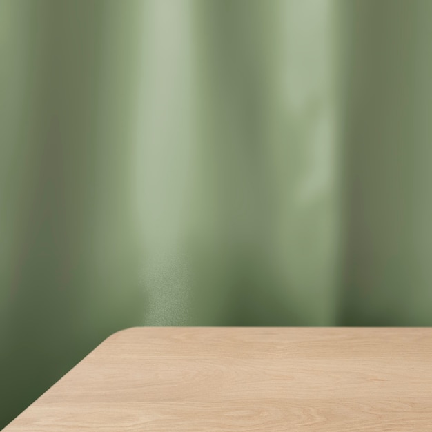 Free photo wooden table product backdrop, green wall design