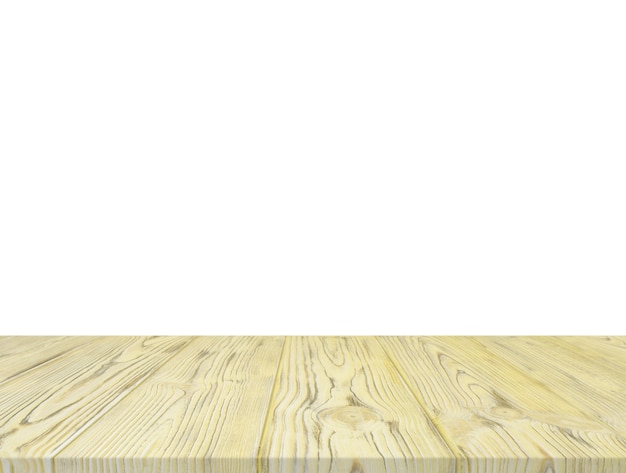 Free photo yellow wooden table top isolated on white backdrop