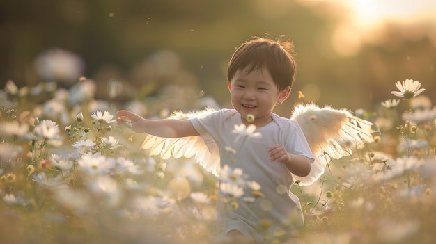 Free photo young boy depicted as angel