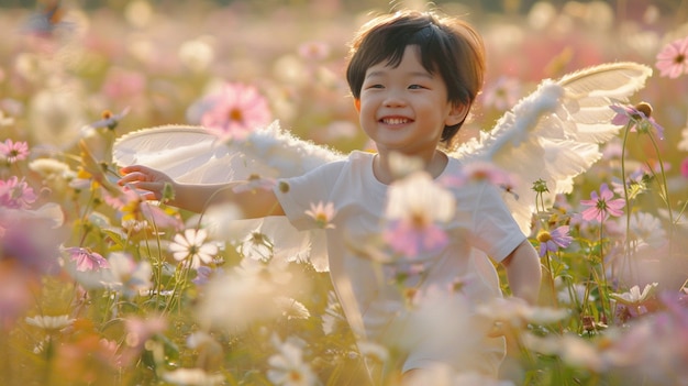 Free photo young boy depicted as angel