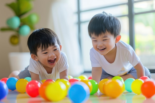 Free photo young children with autism playing together