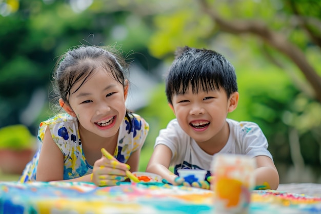 Free photo young children with autism playing together