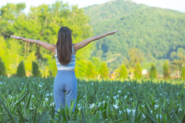 Free Photo young women with open arms happily