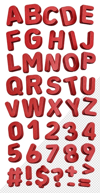 Free PSD 3d alphabet font bw seido color red glitter