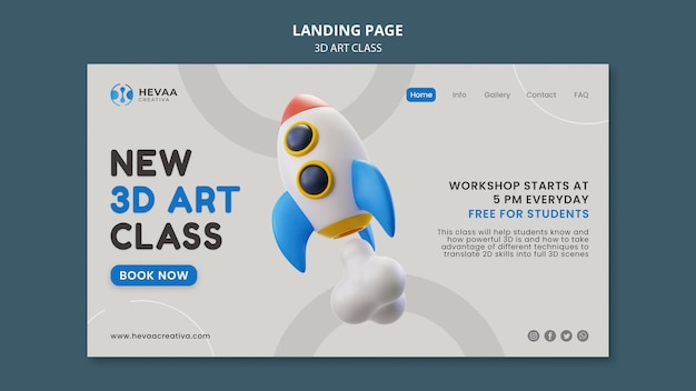 Free PSD 3d art class landing page