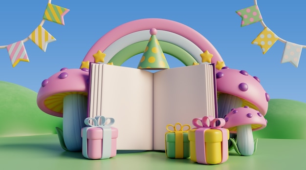 Free PSD 3d birthday background with fairytale elements