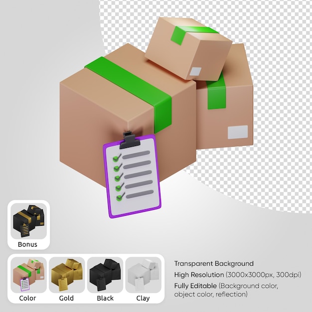 Free PSD 3d cartboard boxes with list isometric