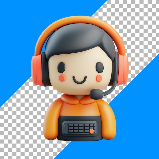 Free PSD 3d cartoon customer support icon on transparent and blue abstract background