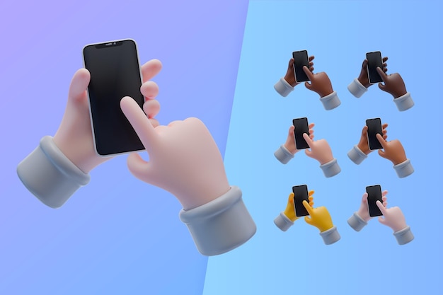 Free PSD 3d collection with hands holding smartphone