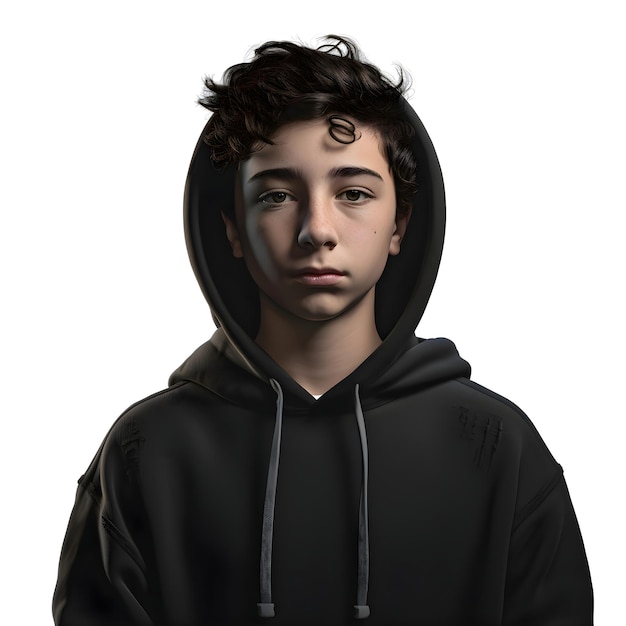 Free PSD 3d digital render of a teenager in a hoodie isolated on white background