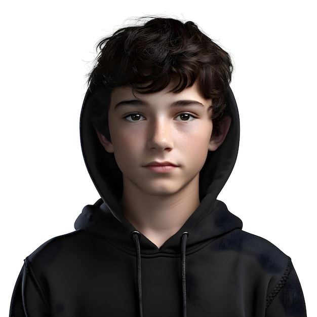 Free PSD 3d digital render of a teenager with hood isolated on white background