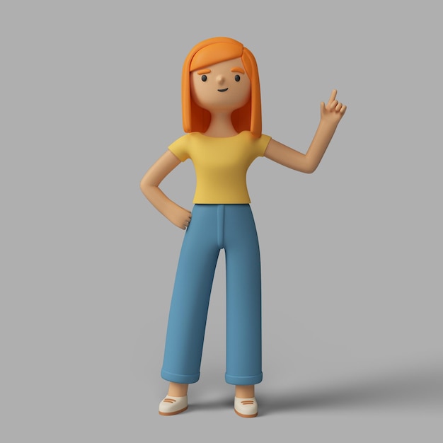 Free PSD 3d female character pointing up