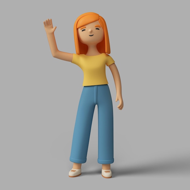 Free PSD 3d female character waving