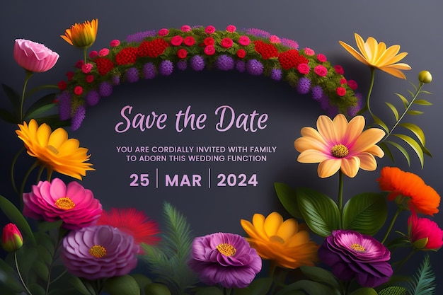 Free PSD 3d floral style modern wedding invitation greeting cards elegant vintage style