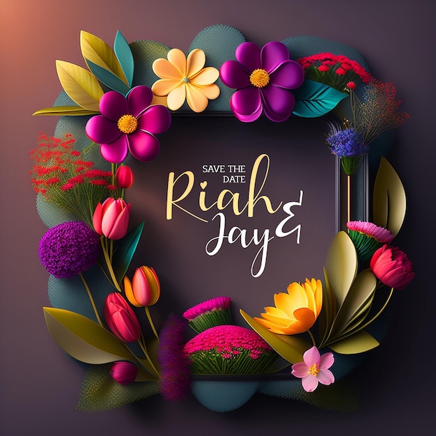 Free PSD 3d floral style modern wedding invitation greeting cards elegant vintage style