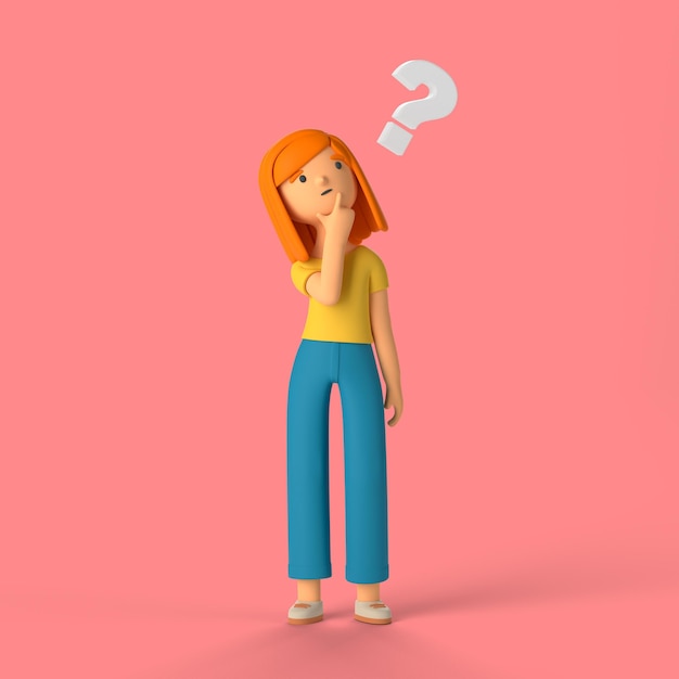 Free PSD 3d girl character with question mark