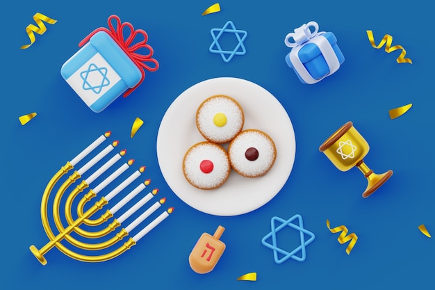 Free PSD 3d hanukkah still life background