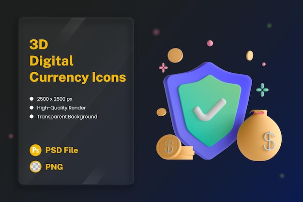 Free PSD 3d icon illustration security token cyber security money safety