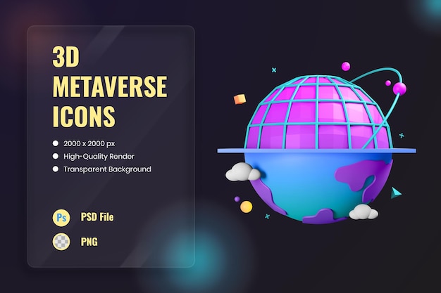 Free PSD 3d icon illustration virtual reality technology digital space