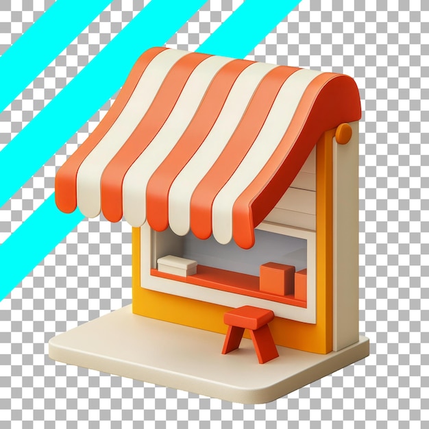 Free PSD 3d illustrated shop with red and white striped awning