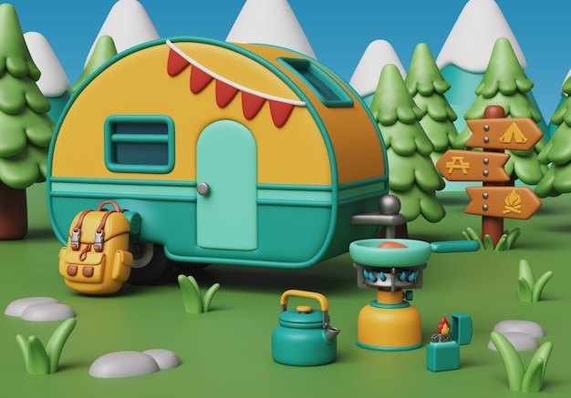 Free PSD 3d illustration for camping outdoors