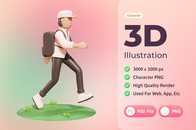 Free PSD 3d illustration character, high school boy, used for web, app, infographic