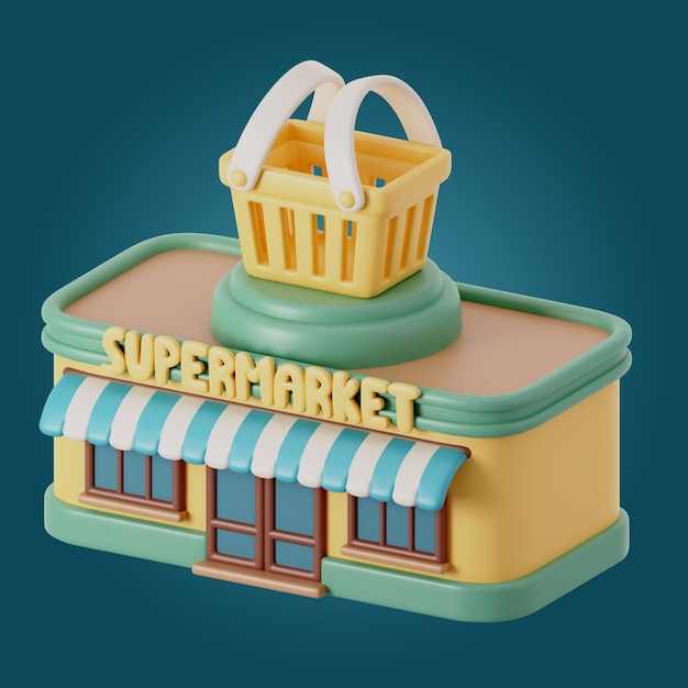 Free PSD 3d illustration of city shop building